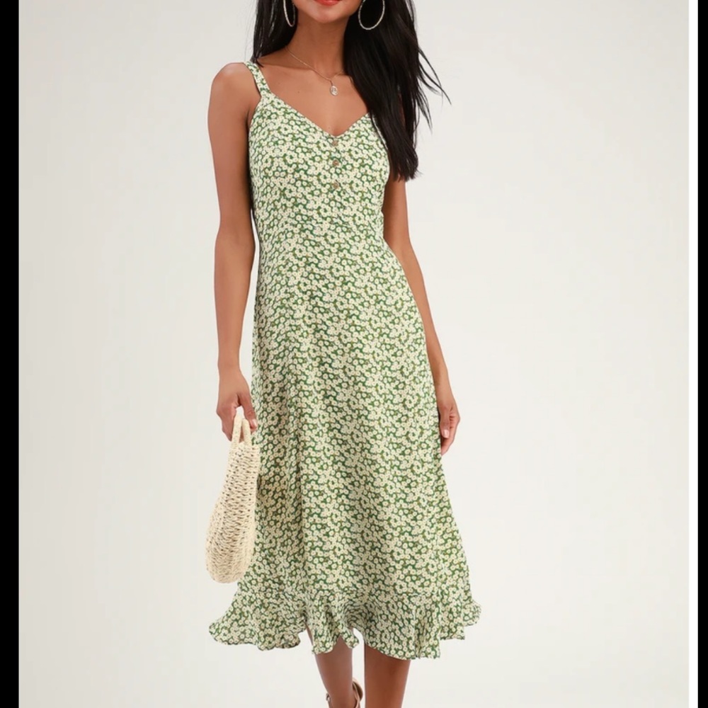 Lulu’s Green Floral Print Midi Dress, size Small